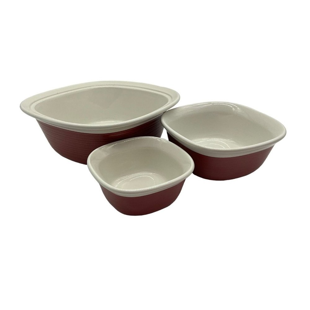 CorningWare Etch Red Square Set of 3 Bowls, 7oz 20oz 1.5qt